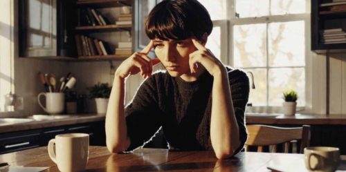 Woman deep in thought, practicing telepathic connection, symbolizing the concept of the Telepathic Time Bridge.