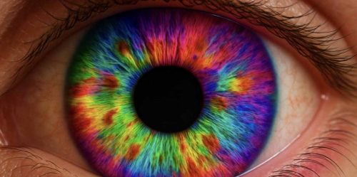 A rainbow eye depicting a stunning rainbow around the iris that illustrates an individual who has tapped inner guidance.