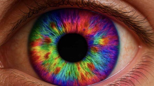 A rainbow eye depicting a stunning rainbow around the iris that illustrates an individual who has tapped inner guidance.